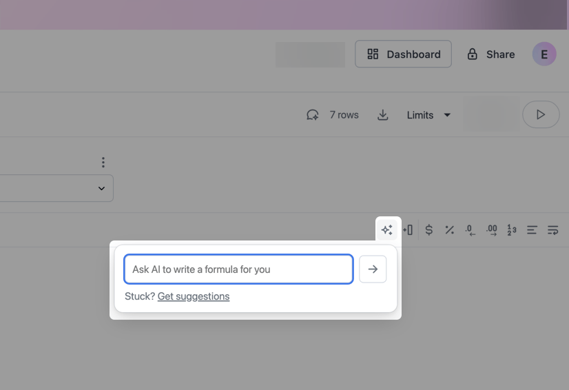 Workbook AI formula button