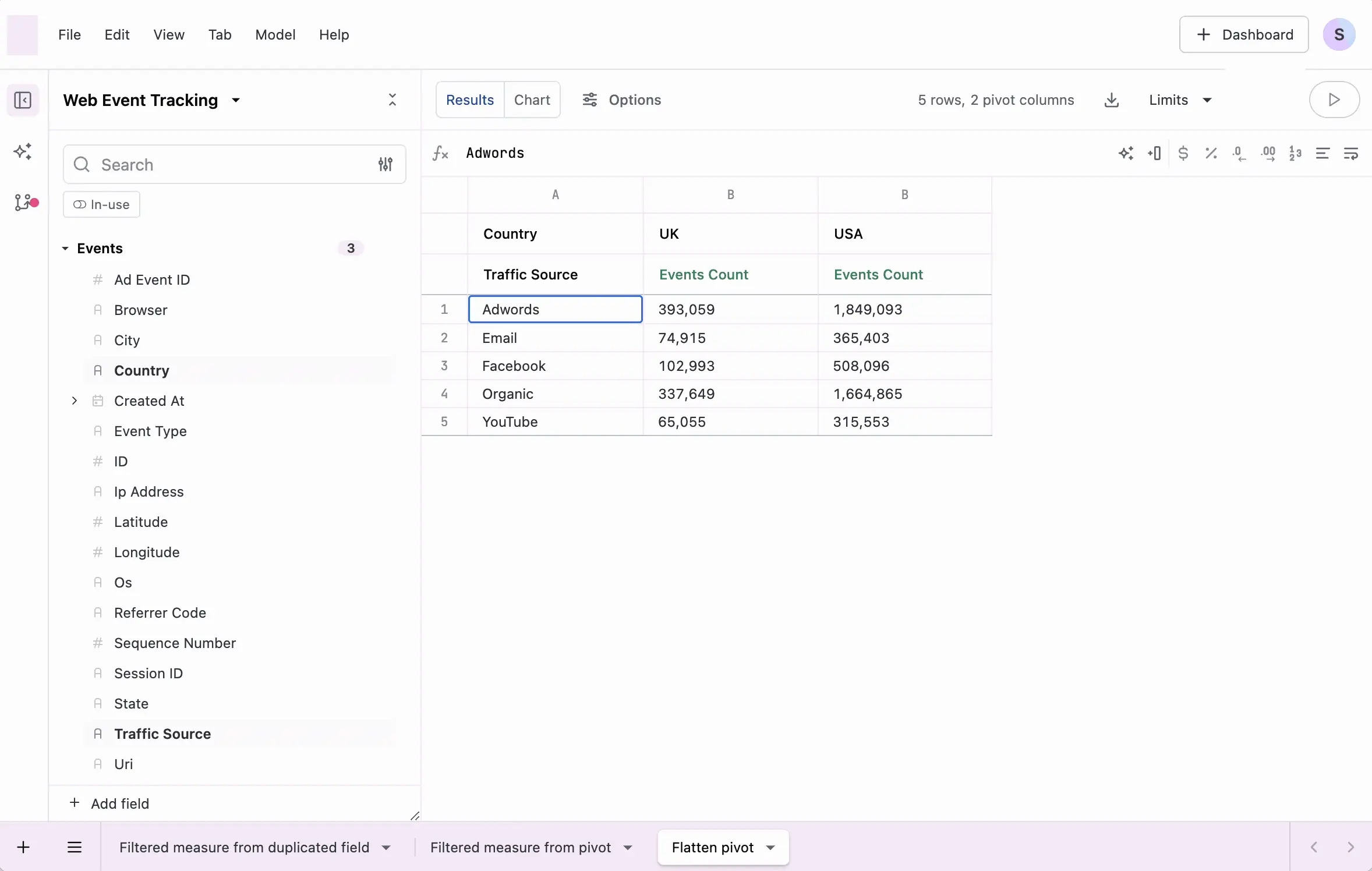 gif showing how to flatten an entire pivot into multiple filtered measures