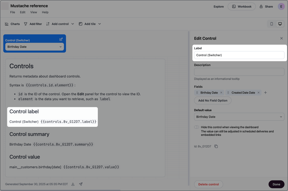 Example control label