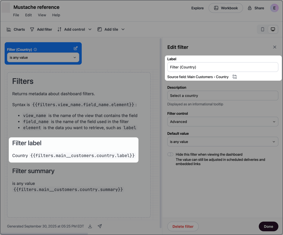 Example filter label