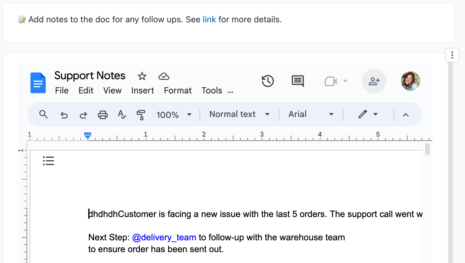 A Google Doc embedded in a Markdown visualization using an iframe