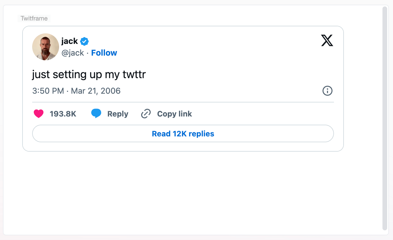 A tweet embedded in a Markdown visualization using an iframe